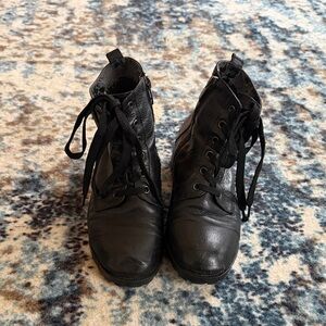 Women’s Renoma Black Lace up Zipper side buckle combat ankle boots